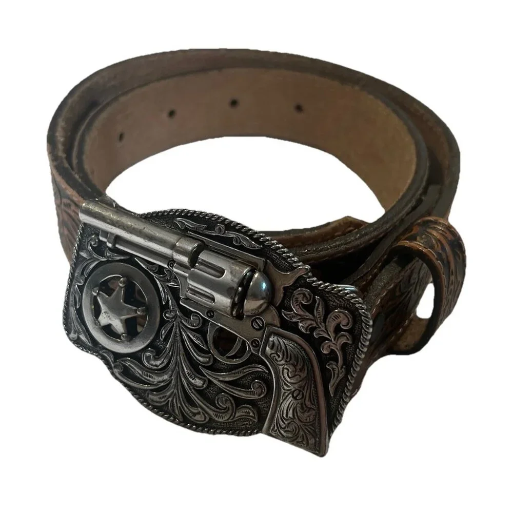 Justin Top Grain Leather Lil Trigger Boys 24 Belt 3D Buckle Made in USA Revolver